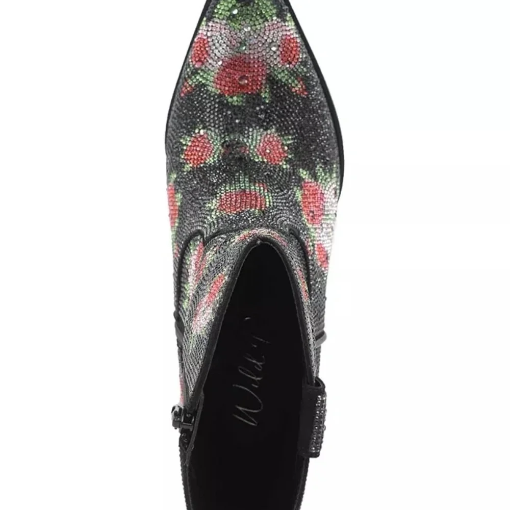 Wild Pair Lacey Floral Rhinestone Western Booties Black Size 7 & 10 , NEW - Picture 8 of 11